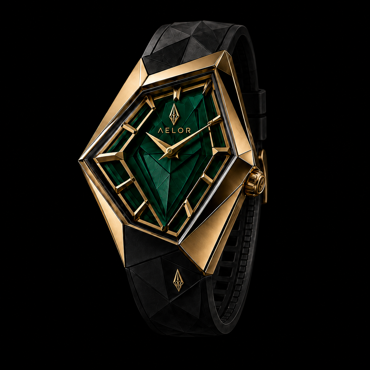 AELOR Diamond Shield automatic watch with emerald dial and champagne gold accents
