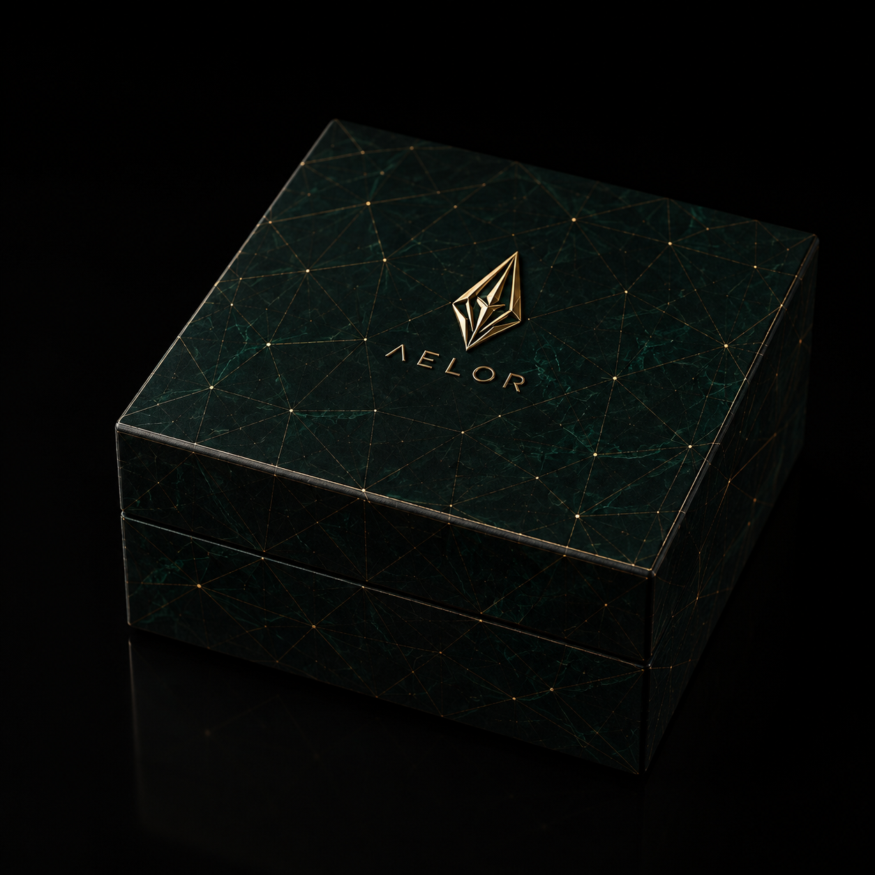 Closed AELOR outer box with embossed logo